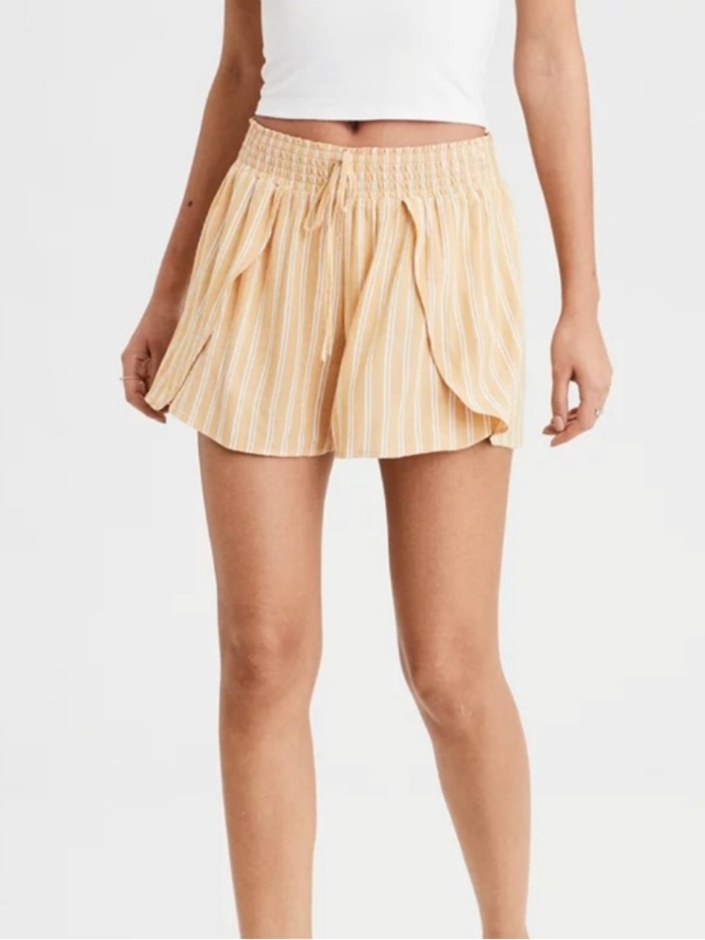 American Eagle Outfitters Mustard Yellow Striped Flowy Overlay Shorts